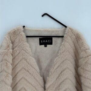 Shaci Faux Fur Chevron Luxurious Zig Zag Single Center Hook Tie Closure Coat